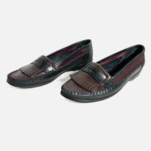 Vintage Mister Shoes Black / Brown Two Toned Leather Loafers with Fringed Front